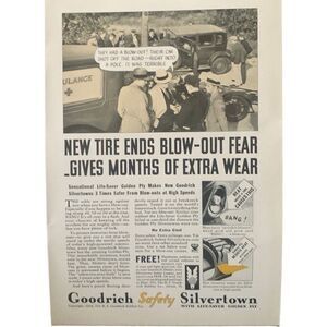 Vintage 1934 Goodrich Safety Silvertown Tire Ad Advertisement